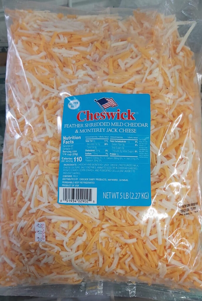 Cheswick Feather Shredded Mild Cheddar & Monterey Jack Cheese Gluten Free 2.27KG Bag Diagoras